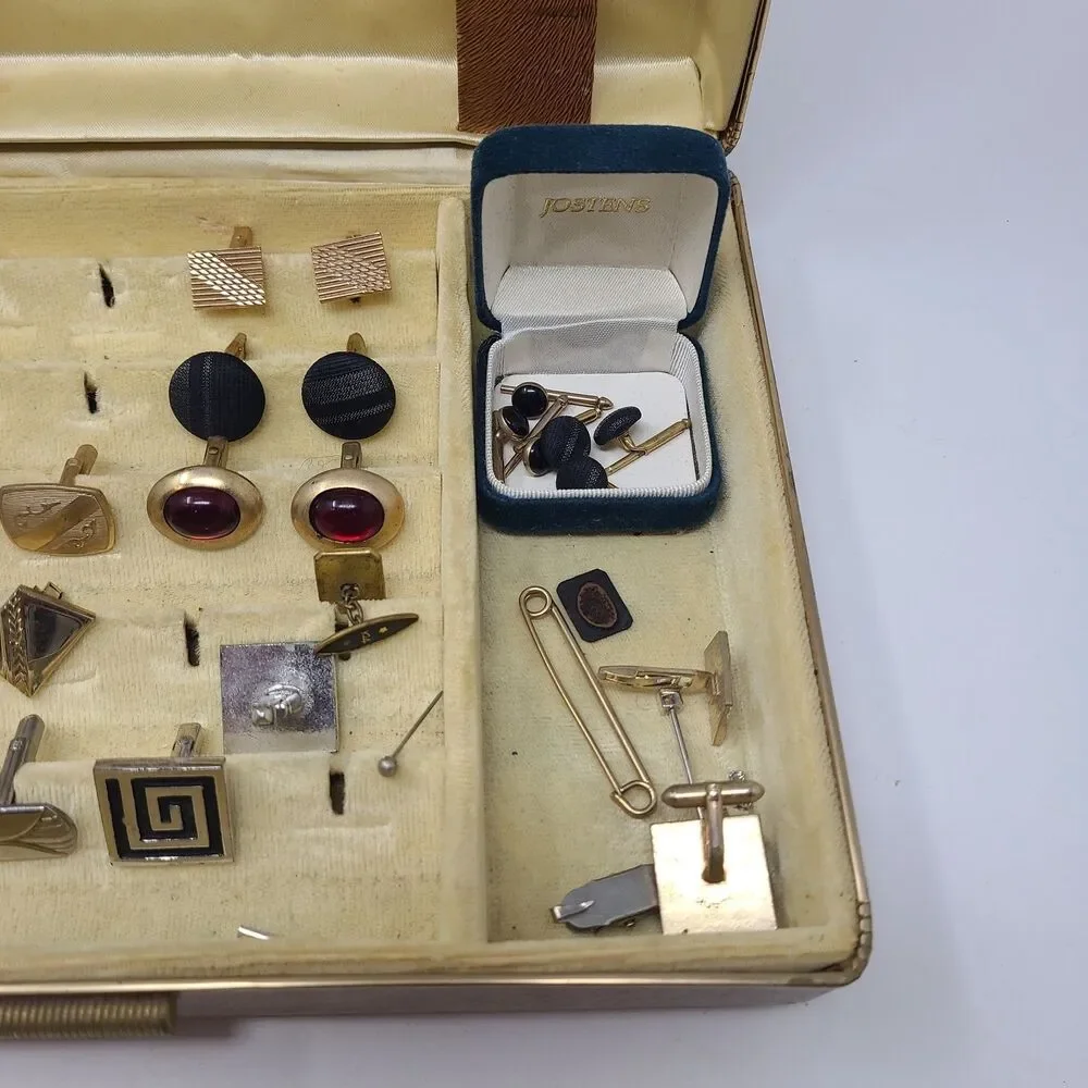 Vintage Mens Estate Jewelry Box Lot Cufflinks Tie Clips Bars Pins Accessory Vtg